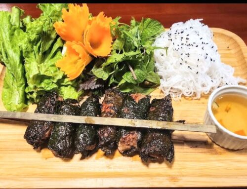 Savor the Flavor: Grilled Beef and Pork in Lolot Leaf – a Vietnamese Delicacy.